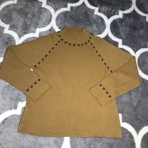Carol Anderson Sweater Womens XL Leather Criss Cross Design Brown long Sleeve